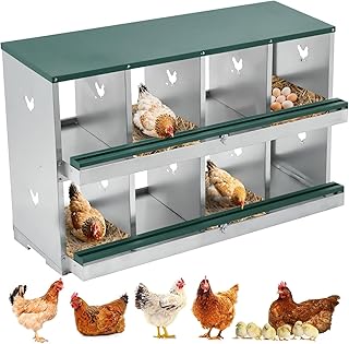 Chicken Nesting Box with 12x11 Inch Large Vented Hole, Two-Tier Metal Egg Laying Boxes with 8 Compartments Chicken Egg Box for Egg Collection