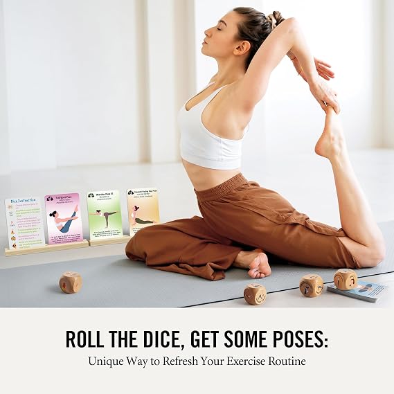 Homotte Wooden Yoga Dice and Yoga Cards Set for Kids 3+
