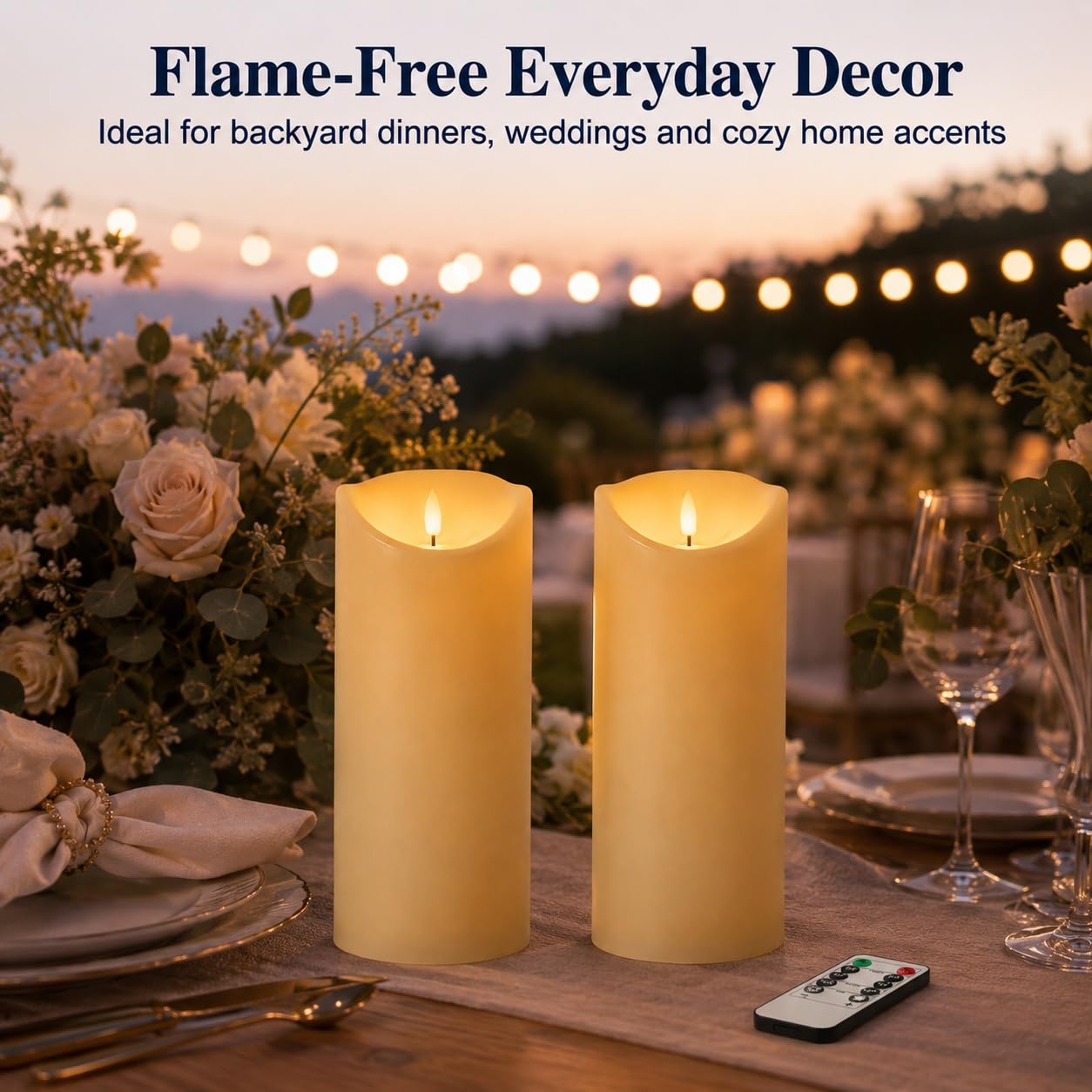 Grandi candele tremolanti senza fiamma con telecomando, candele a batteria con timer, 10,2 x 22,9 cm, candele finte a pilastro a LED avorio per lanterne da esterno portico, set di 2