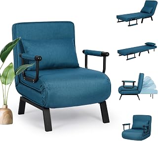 TYBOATLE Convertible Chair Bed Sleeper for Adults, 5 in 1 Folding Chair Bed with 5-Position Adjustable Backrest & Pillow, Comfy Single Futon Sofa Bed for Small Spaces, Apartment, Office (Azure Blue)