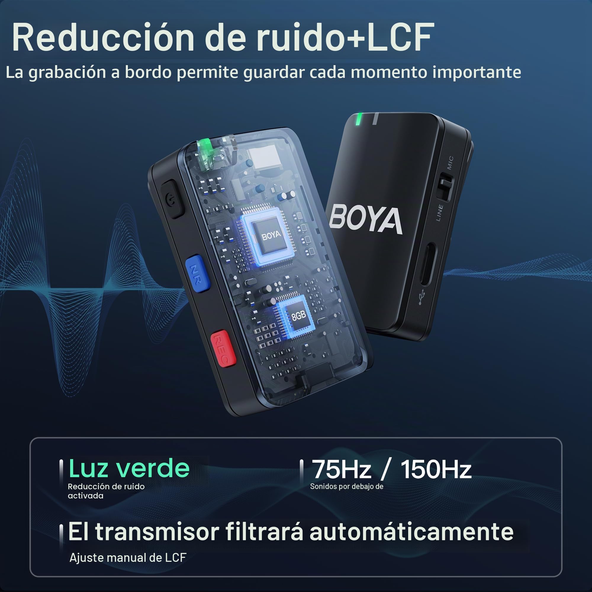 BOYA Micrófono Lavalier Inalámbrico para iPhone y Android, Grabación Integrada, Rango 650 Pies, Duración Batería 10 Horas