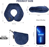 Vista 7 de Almohadas de cuello Rewondah para viajar, almohada de viaje inflable, almohada de cuello inflable para viajar en avión con cubierta lavable