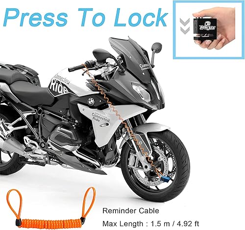 Miniatura 3 de Bloqueo de disco para motocicleta, antirrobo, aleación impermeable con cable de recordatorio y 2 llaves, sin alarma para motocicleta, E-scooter