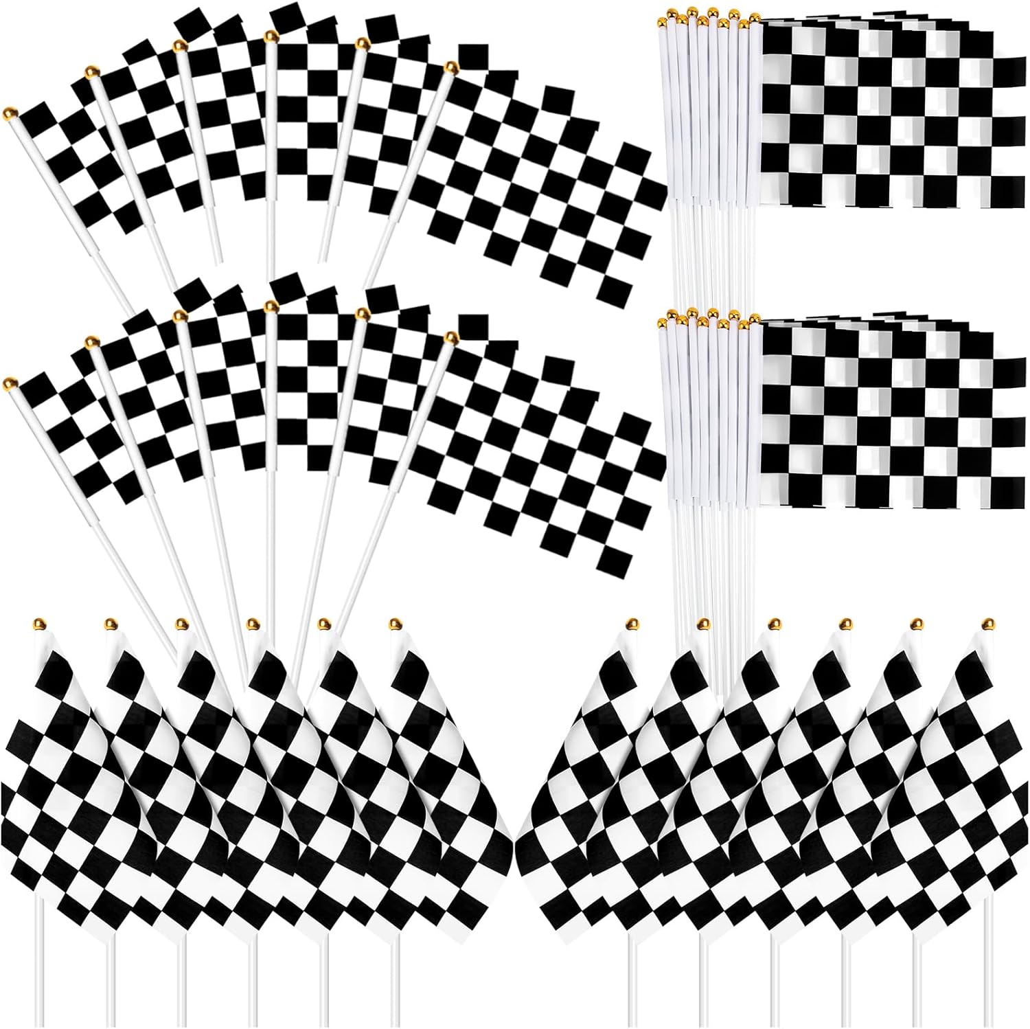 Checkered Flag, 160Pcs Black and White Racing Stick Flag Small Mini Hand Held Race Car Flags Party Decorations