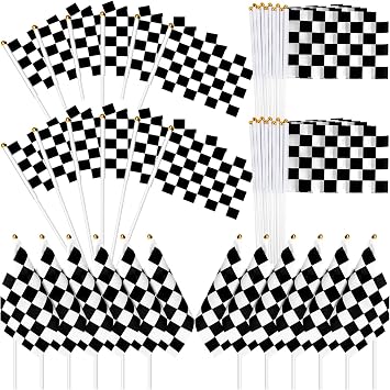 Checkered Flags on Sticks, 40Pcs Black and White Checkered Race Flag | Mini Hand Held Race Car Flags for Party Decorations