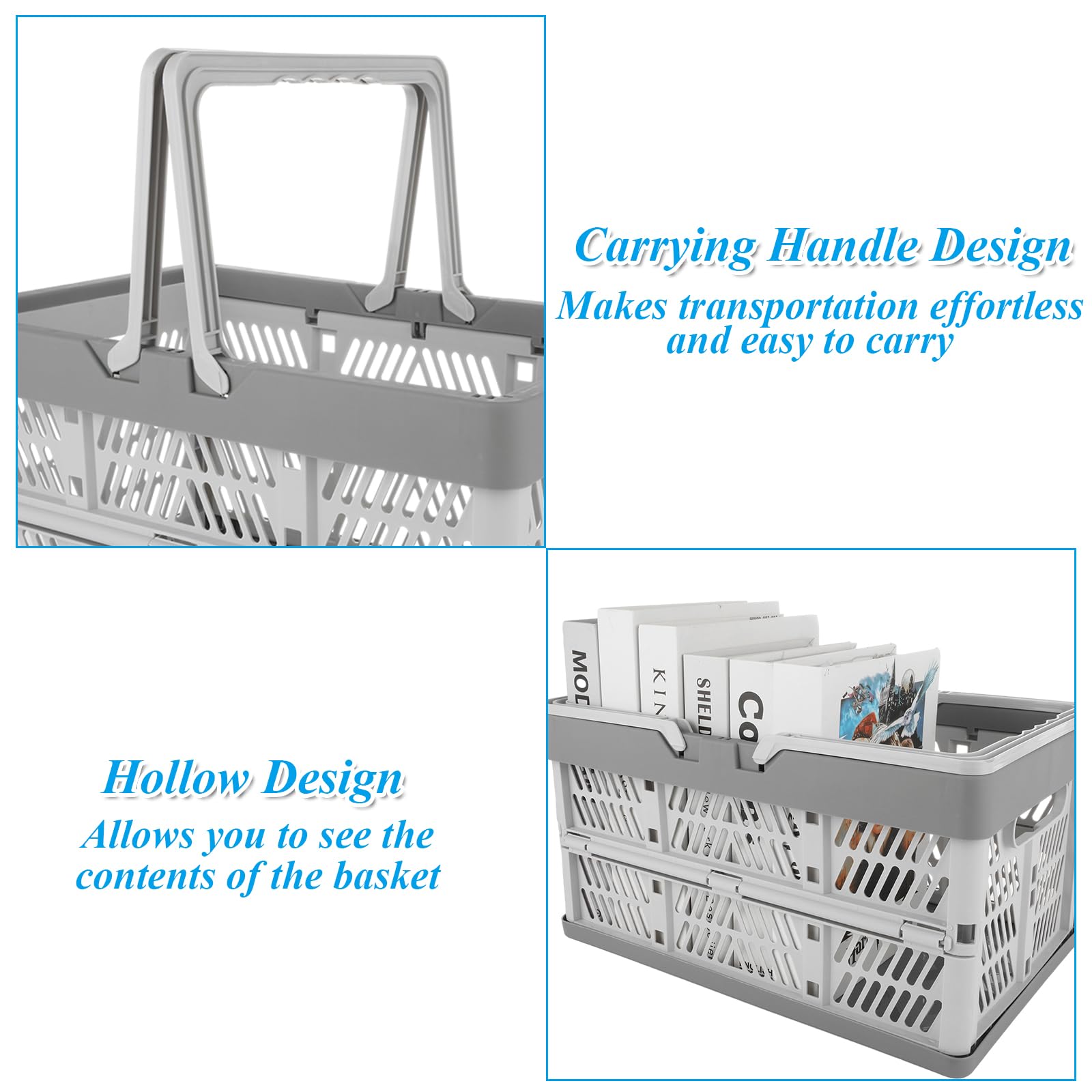 Paquete de 3 cajas de almacenamiento plegables de 20 litros con asa, cesta de compras apilable de plástico, cesta colgante plegable para organizar, caja de leche para cocina, baño,