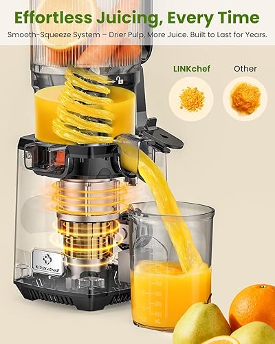 Miniatura 3 de LINKChef Exprimidores de prensa en frío, 5.118 in de diámetro y capacidad de 1.8 L, exprimidores de frutas y verduras enteras, exprimidor lento de