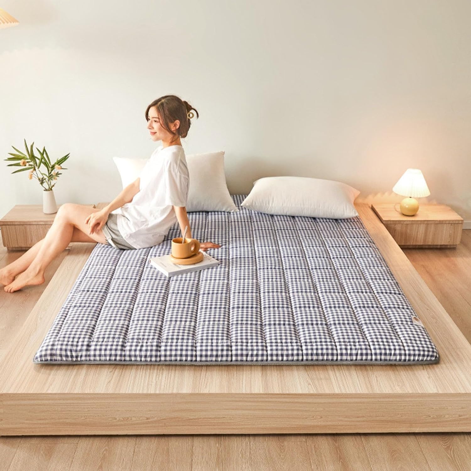 Floor Mattress Foldable Futon Mattress Portable Japanese Sleeping Pad Tatami Roll Mat for Home Camping Couch(4,90 * 200cm)