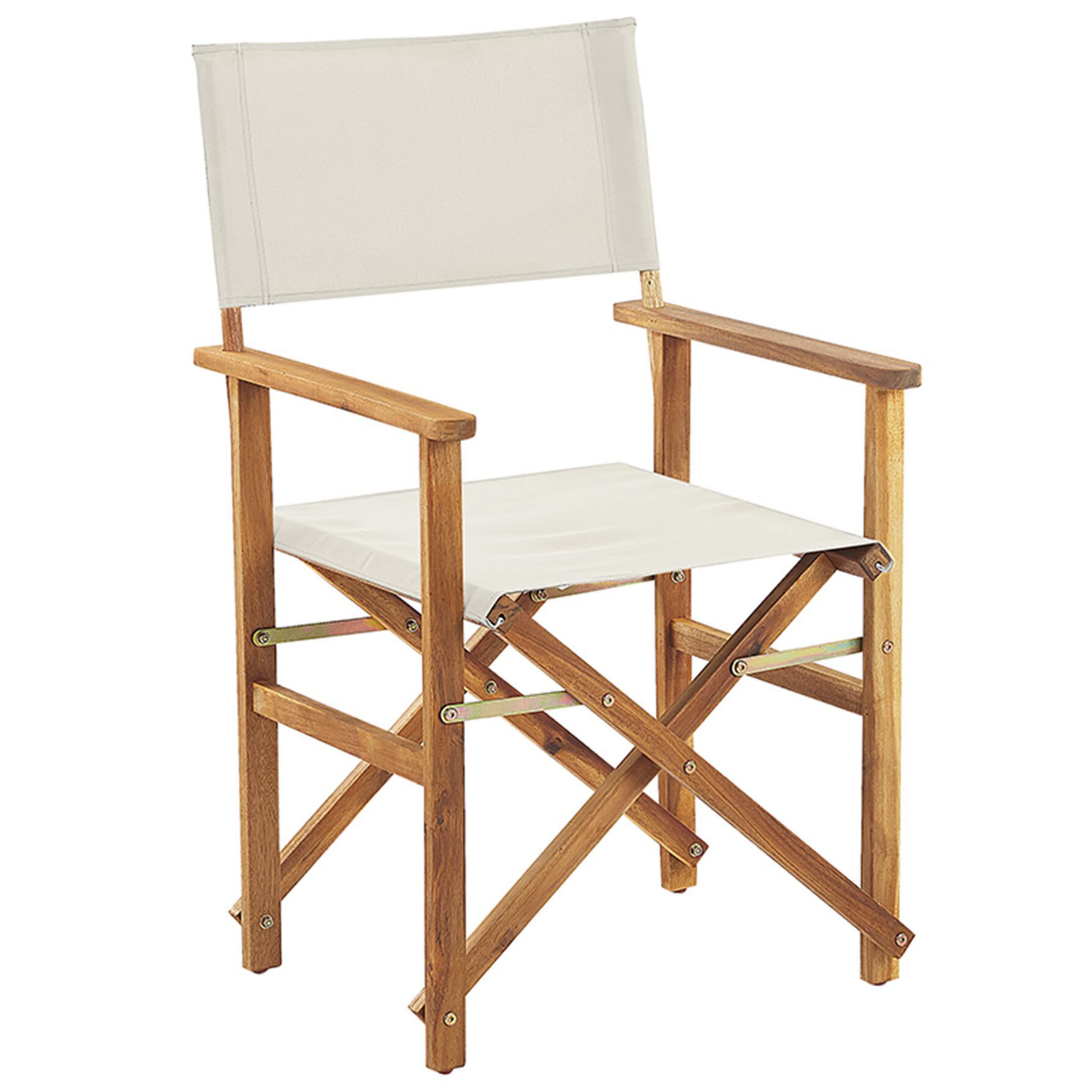 Beliani Conjunto de 2 sillas de jardín de Tela Blanco Crema Madera de Acacia Clara Plegable Director Cine