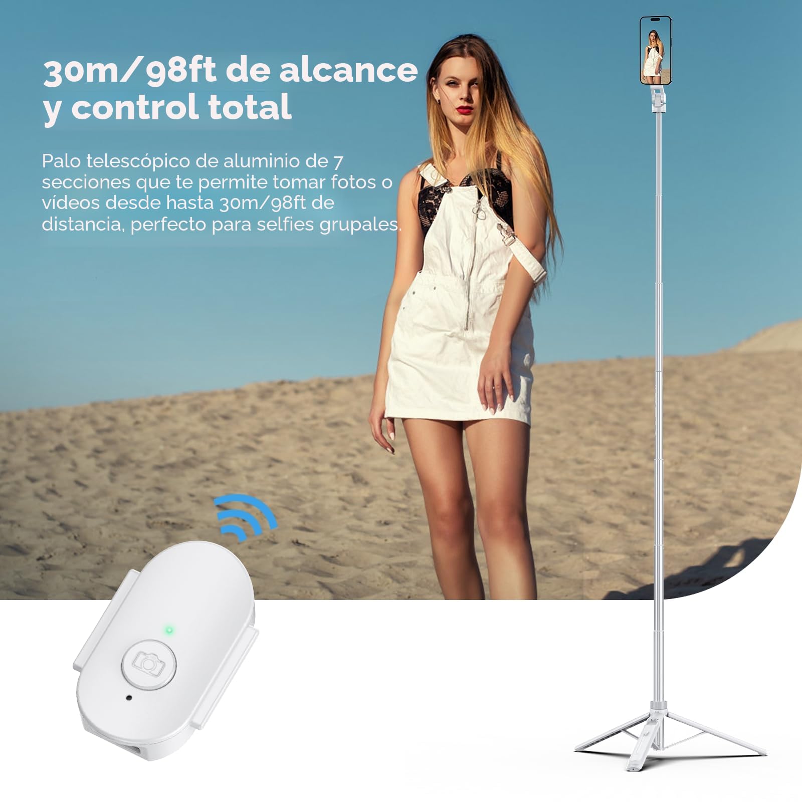 ULANZI TT88 145 cm Overhead Selfie Stick, Multifuncional magnético y de sujeción 2 en 1, Palo Selfie Trípode Blanco para Móvil y Cámara con Control Remoto