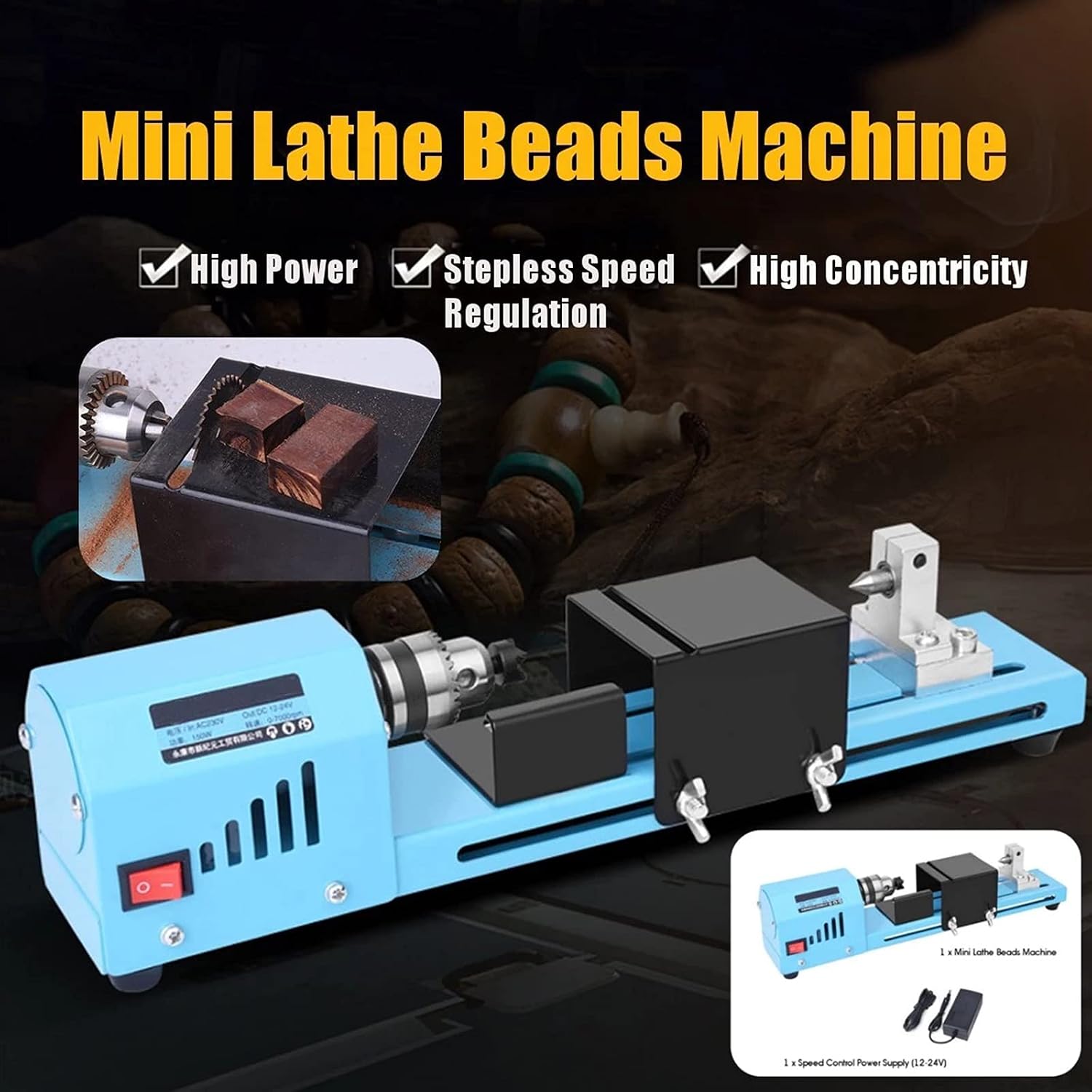 Mini Lathe Beads Polisher Machine,Mini Lathe Machine Tool DIY Woodworking Wood Lathe Milling Machine Grinding Polishing Beads Drill Rotary Tool Set for Table Woodworking