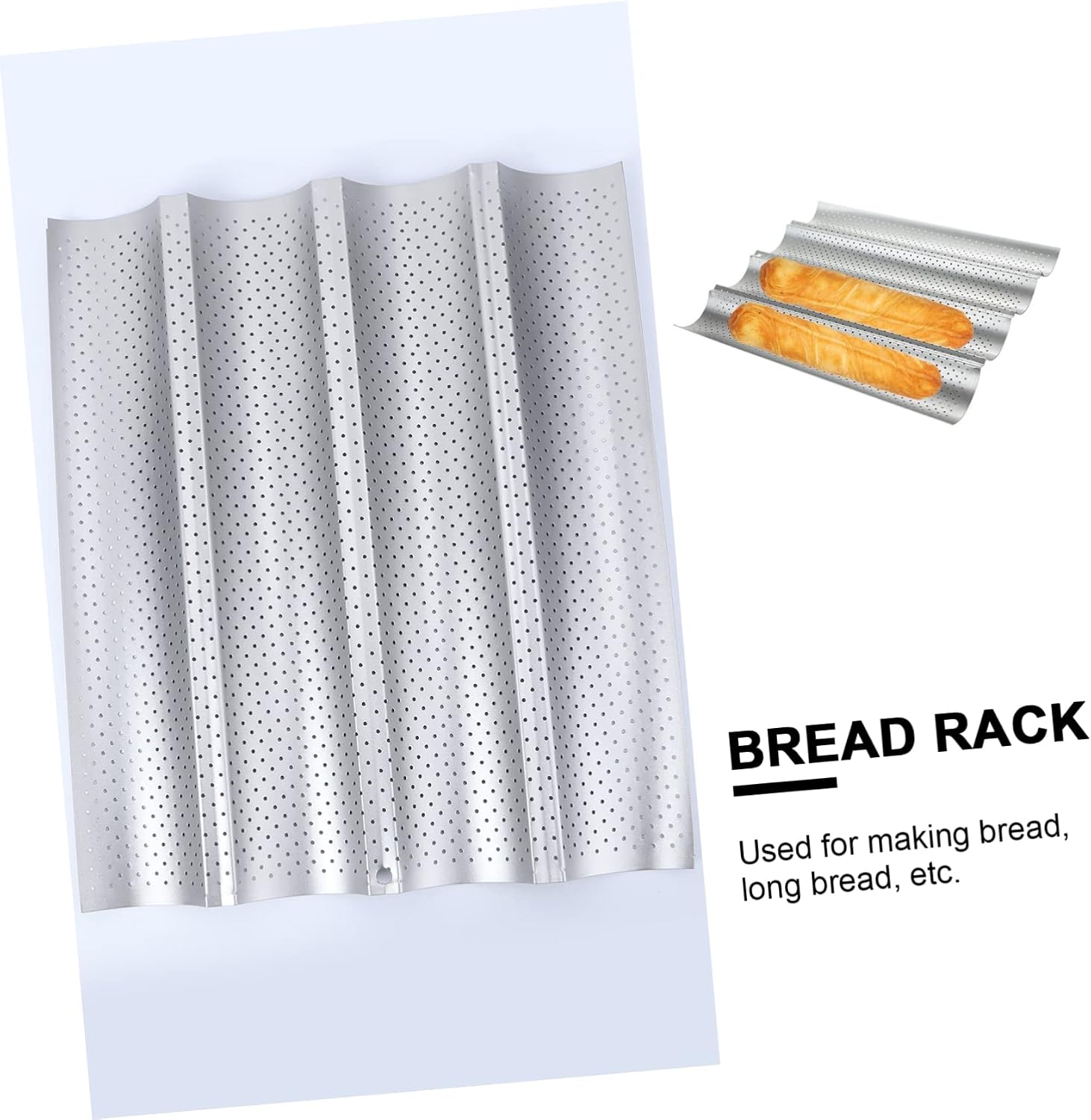 COLLBATH Baking Mould Wave Stick Tray for French Bread Non-stick Design Slot Baking Tool for Home Bakery Use Silver Easy to Clean