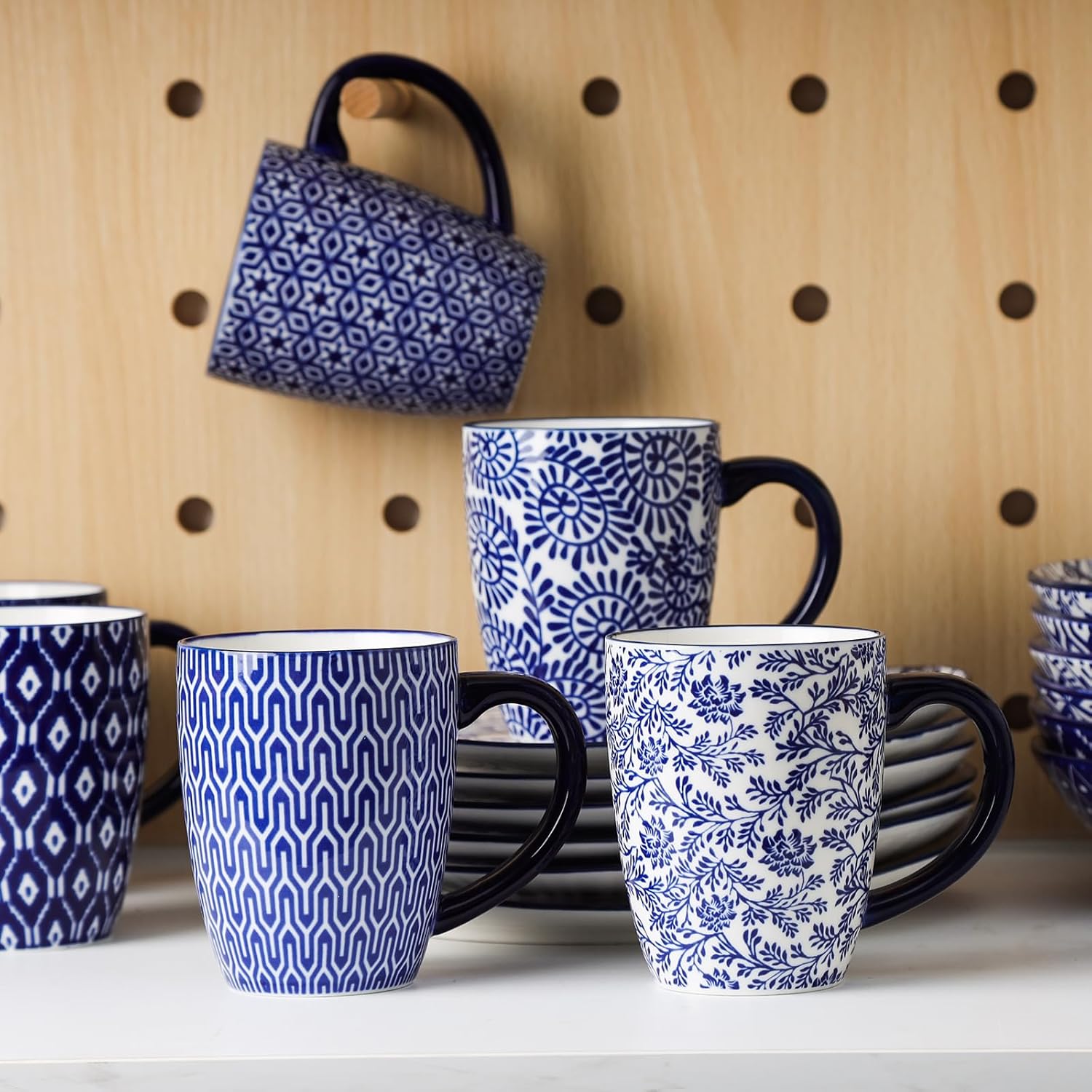 selamica ceramic dinnerware sets for 6, 24 piece plates and bowls sets, scratch resistant dishes set-dishwasher & microwave & oven safe, vintage blue a vintage blue a 24 pieces
