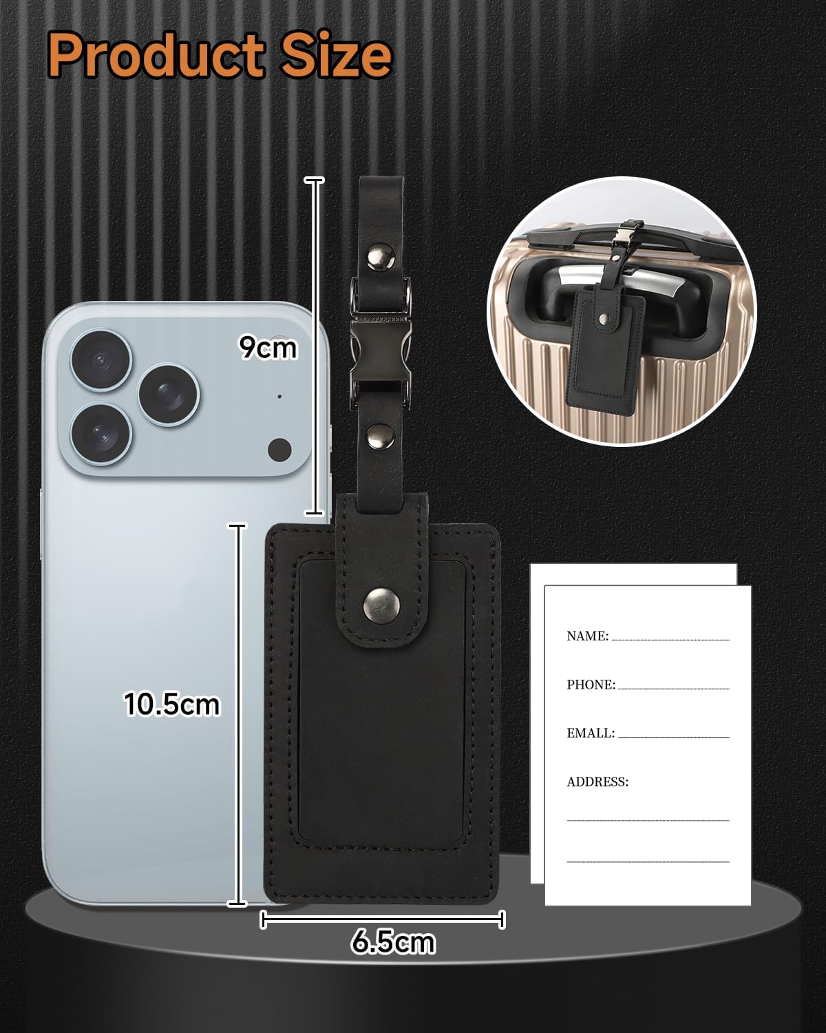 Premium Genuine Leather Luggage Tags for Suitcases - Quick Release, Privacy Protection, Elegant and Durable, Travel Essential Luggage Tag - 2 Pack Black - Image 8