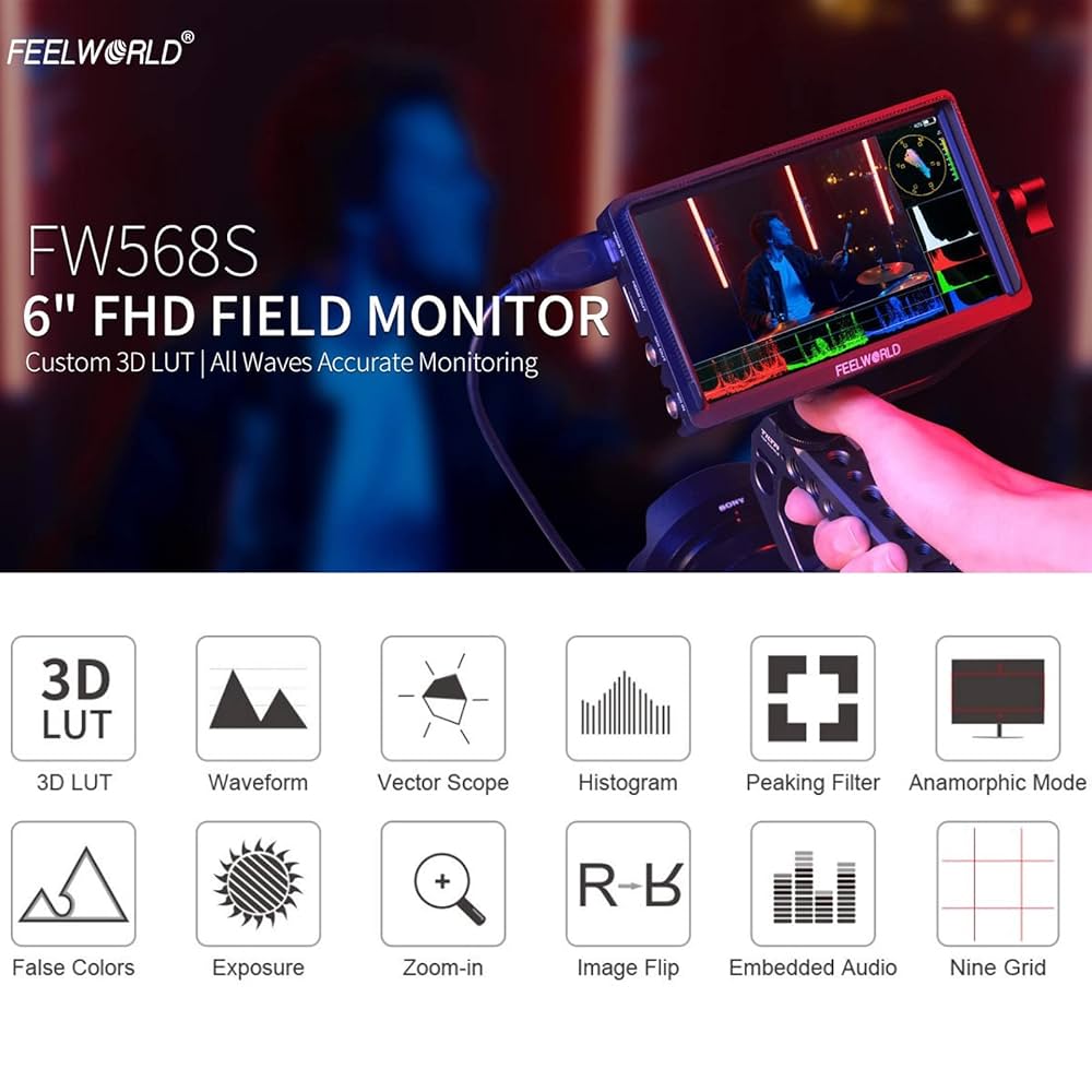 新品 4K FEEL WORLD FW568 + バッテリーx2個 + 充電器 Amazon | FEELWORLD FW568S 6 インチ オンカメラ フィールド