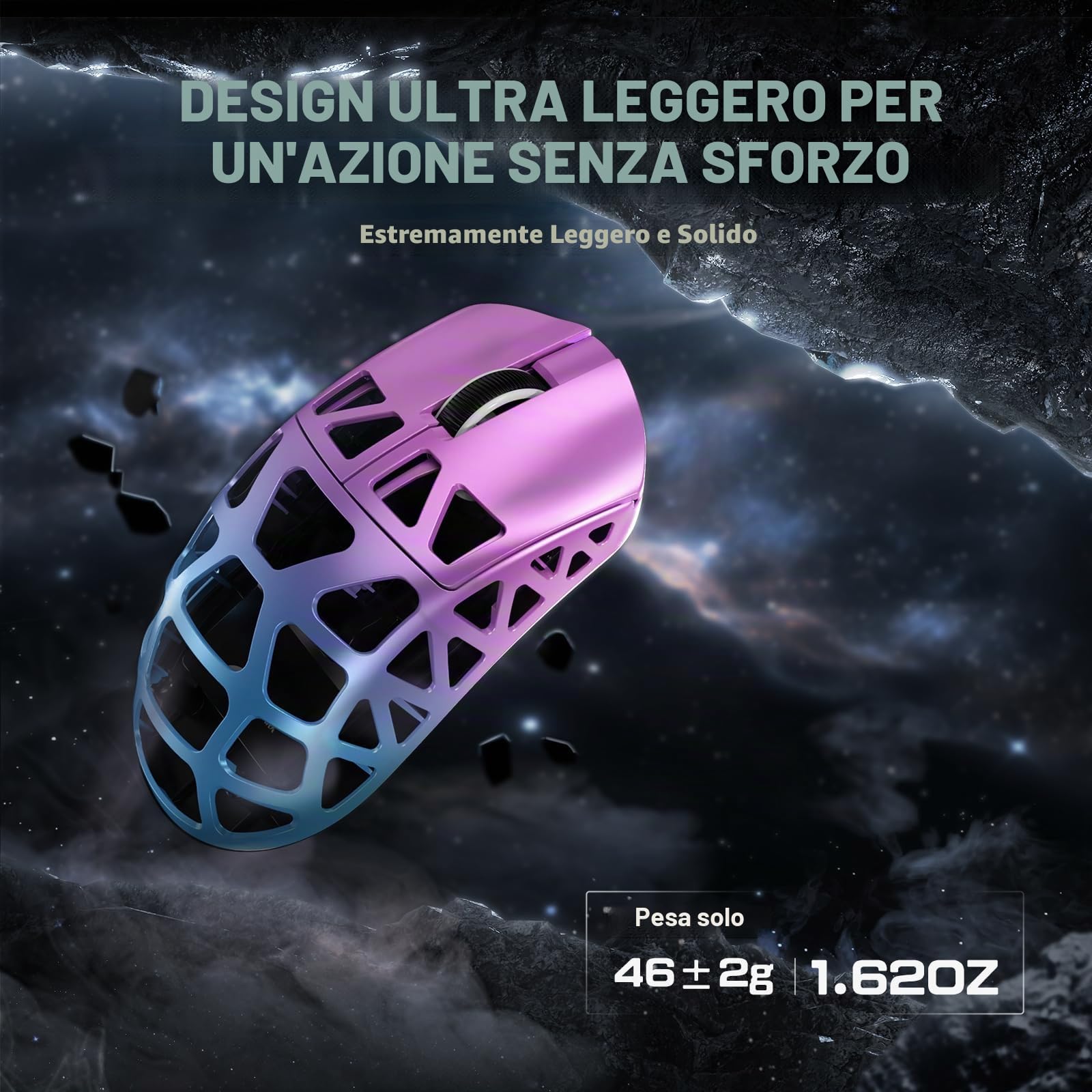 ATTACK SHARK R3PRO 46g SUPERLIGHT Gaming Mouse in Lega di Magnesio, Wireless 8000Hz Tasso di Polling, 26000DPI, G502 Mouse da Gioco, 2.4G/BT/Cablato, PixArt PAW3395, con Cavo a Spirale, PC/Mac, Viola