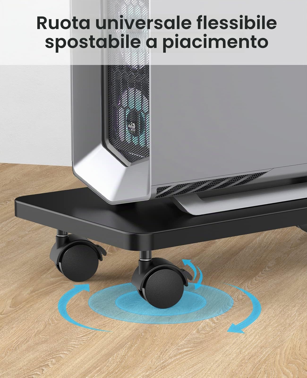 ORICO Supporto PC Portatile in Acciaio, con 2 Ruote di Bloccaggio e 2 Ruote Girevoli, in Acciaio, per Computer Desktop Tower (Nero, 41 x 21,3 x 2 cm)