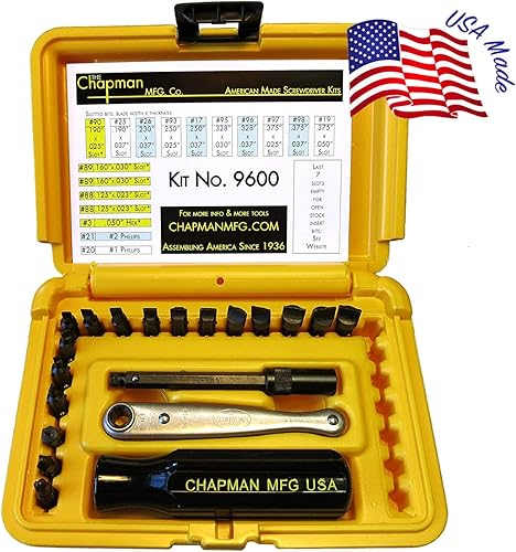 Miniatura 2 de Chapman MFG 9600 - Juego de destornilladores ranurados para arranque, 20 piezas, incluye 14 puntas de inserción de cabeza ranurada, 2 Phillips, mini