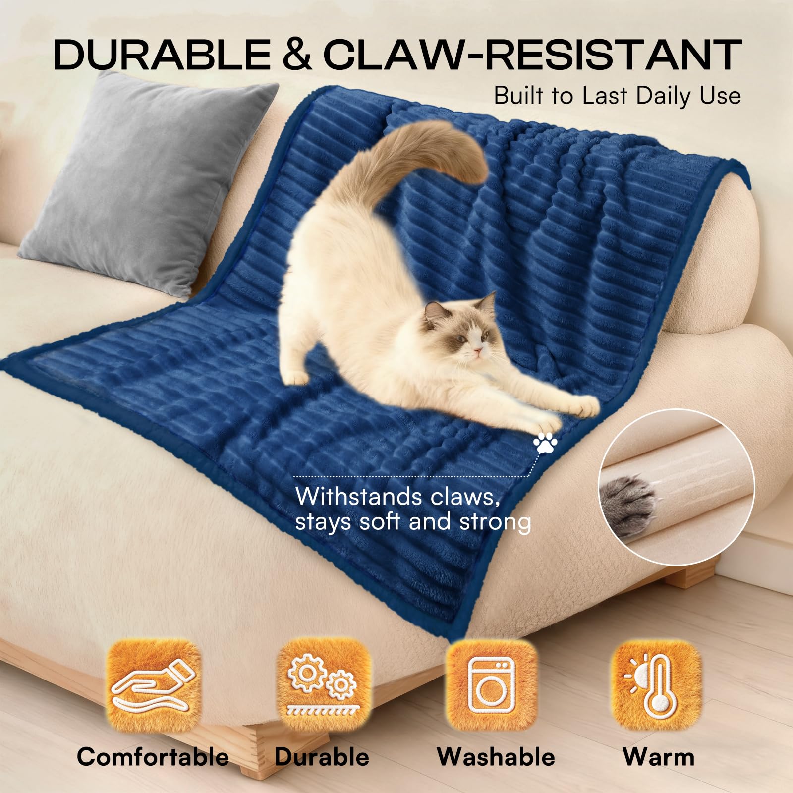 luciphia Coperta Impermeabile per Cani Lavabile,Coperte per Gatti Adatte a Gatti e Cani,Morbida Coperta in Pile Sherpa,la Coperta per Animali Domestici Protegge Letti e Divani,Blu Navy 145 * 216cm