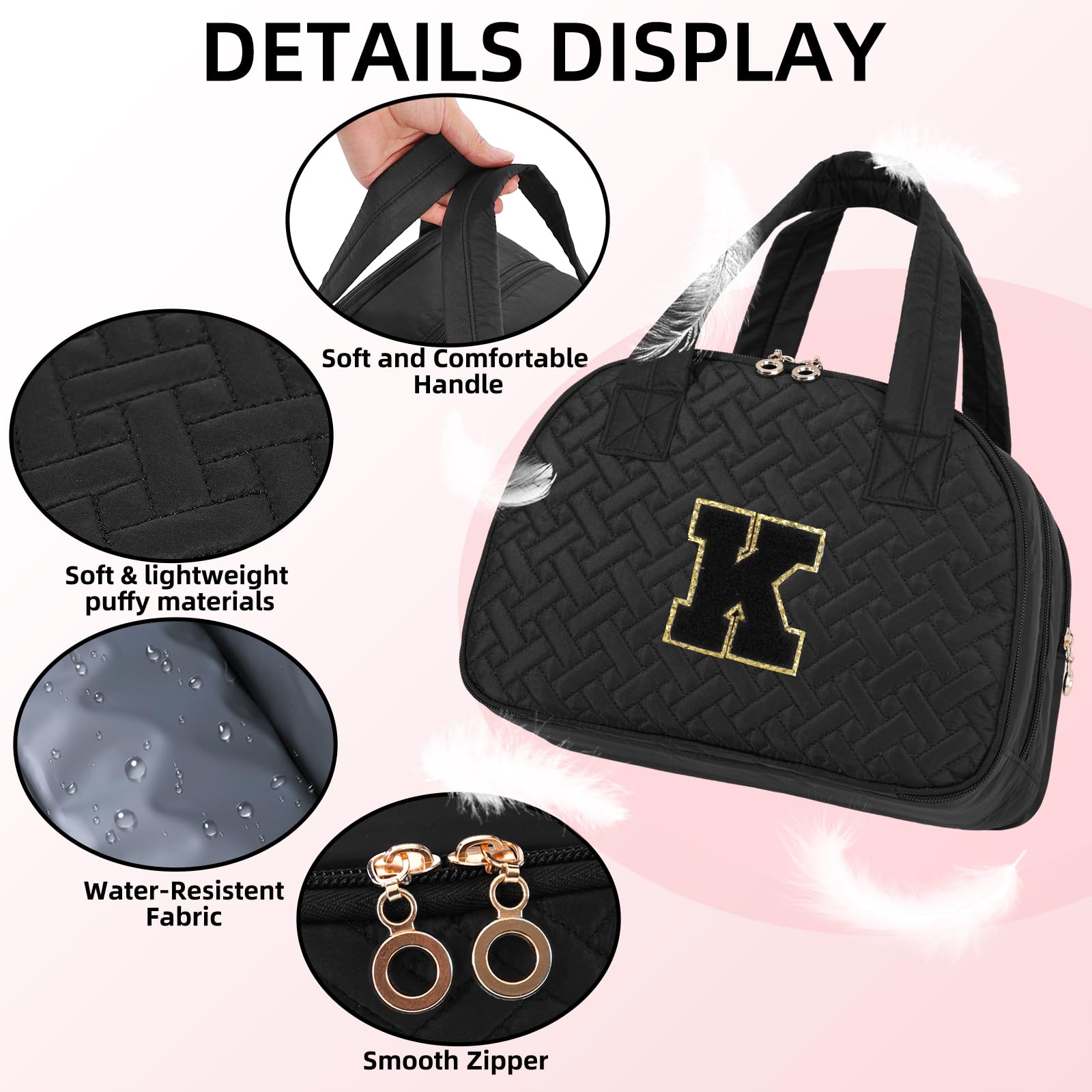 Neceser de Viaje para Mujer, Organizador de cosméticos, Estuche de Almacenamiento de Maquillaje, Negro -, K