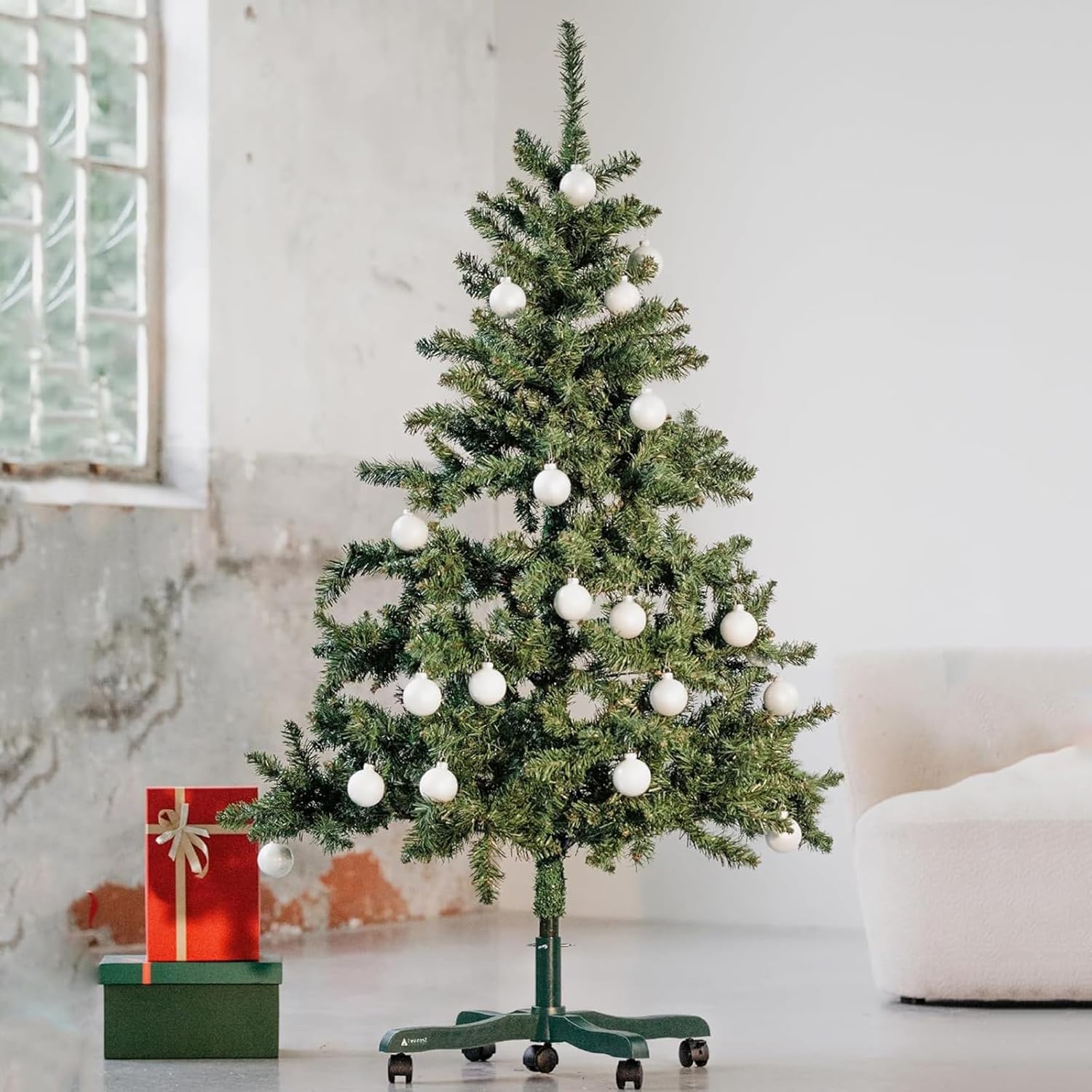 Rolling Christmas Tree Stand, Christmas Tree Stand Base with Locking Wheels for Artificial Trees, Tube Aperture 6.5cm, for Xmas Fake Tree Stand