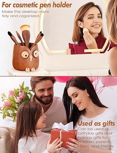 Miniatura 5 de Soporte para bolígrafo de búho de ébano, tubo de almacenamiento de brochas de maquillaje, ojos magnéticos de rotación de 360, adecuado para oficina,