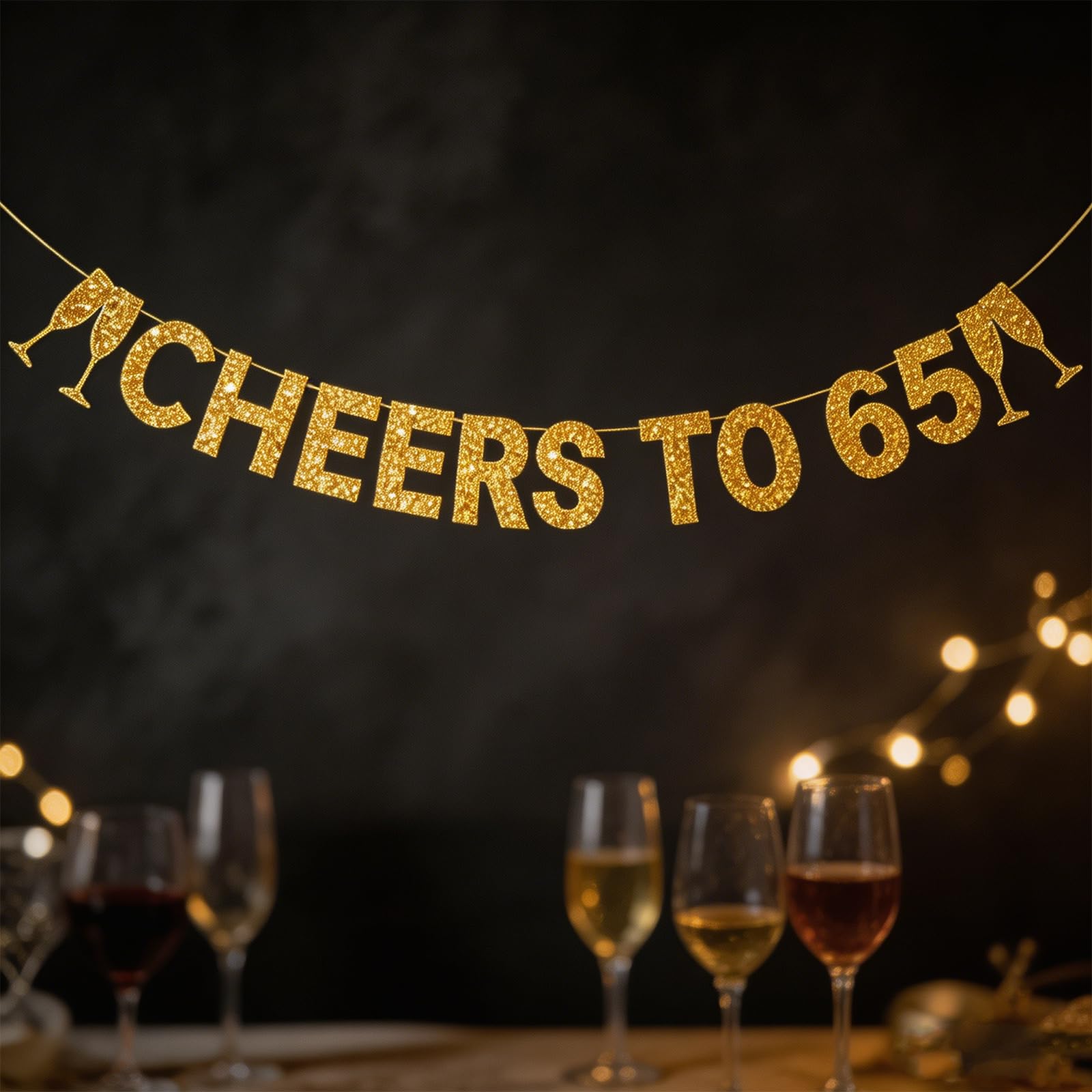 65th Birthday Decorations Banner for Men -Gold Glitter Cheers to 65 Sign with Hanging Kit, Fold able Party Back drop for Retirement & Milestone Celebrations
