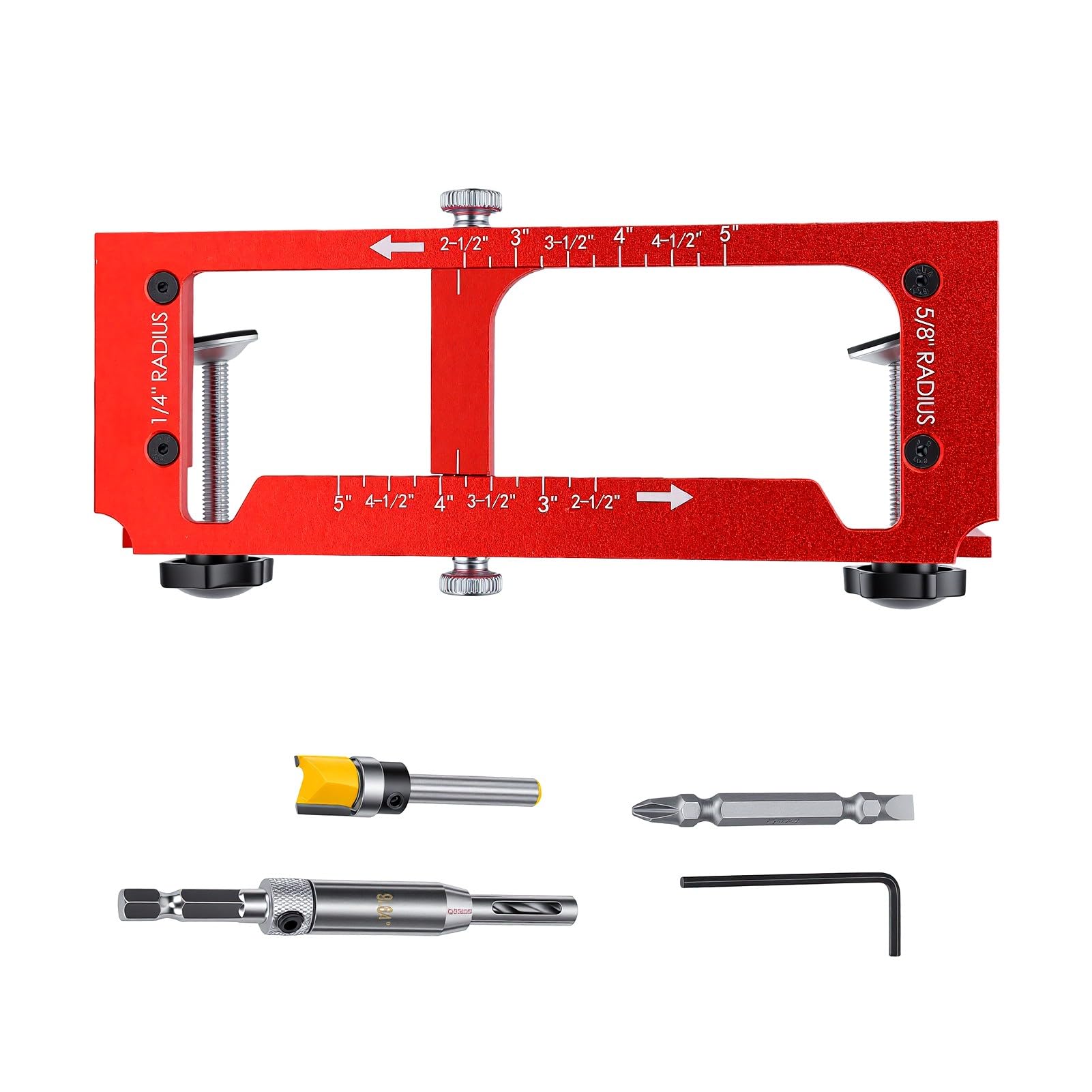 Shkalacar Door Hinge Jig & Door Lock Installation Kit, Adjustable Mortise Template Kit, Dual-Knob Full Coverage Cushioning for Hinges 2.5 to 5 Inch 1/4R /8R Square Corner