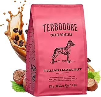 Italian Hazelnut Coffee Beans | 250g Bag | Delicious Nut Flavour | Arabica | Whole Bean | Medium Roast | Home or Cafe | Hazelnut Flavoured Coffee Beans