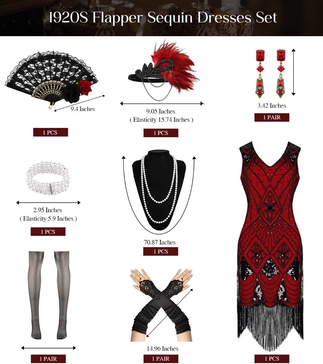 1920S Women Flapper Dress V Neck Sequin Fringed Dress Cocktail Dress with Roaring 20s Accessories - Image 2