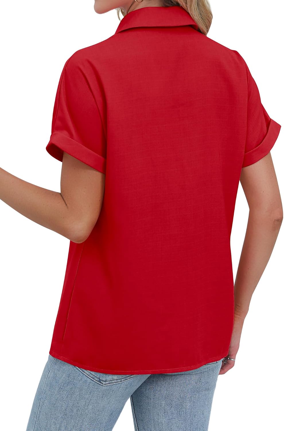 MYMORE Women's Western Cowgirl Rhinestone Fringe Button Down Shirt Rolled Cuffed Short Sleeve Shirt Country Concert Outfit - Image 2