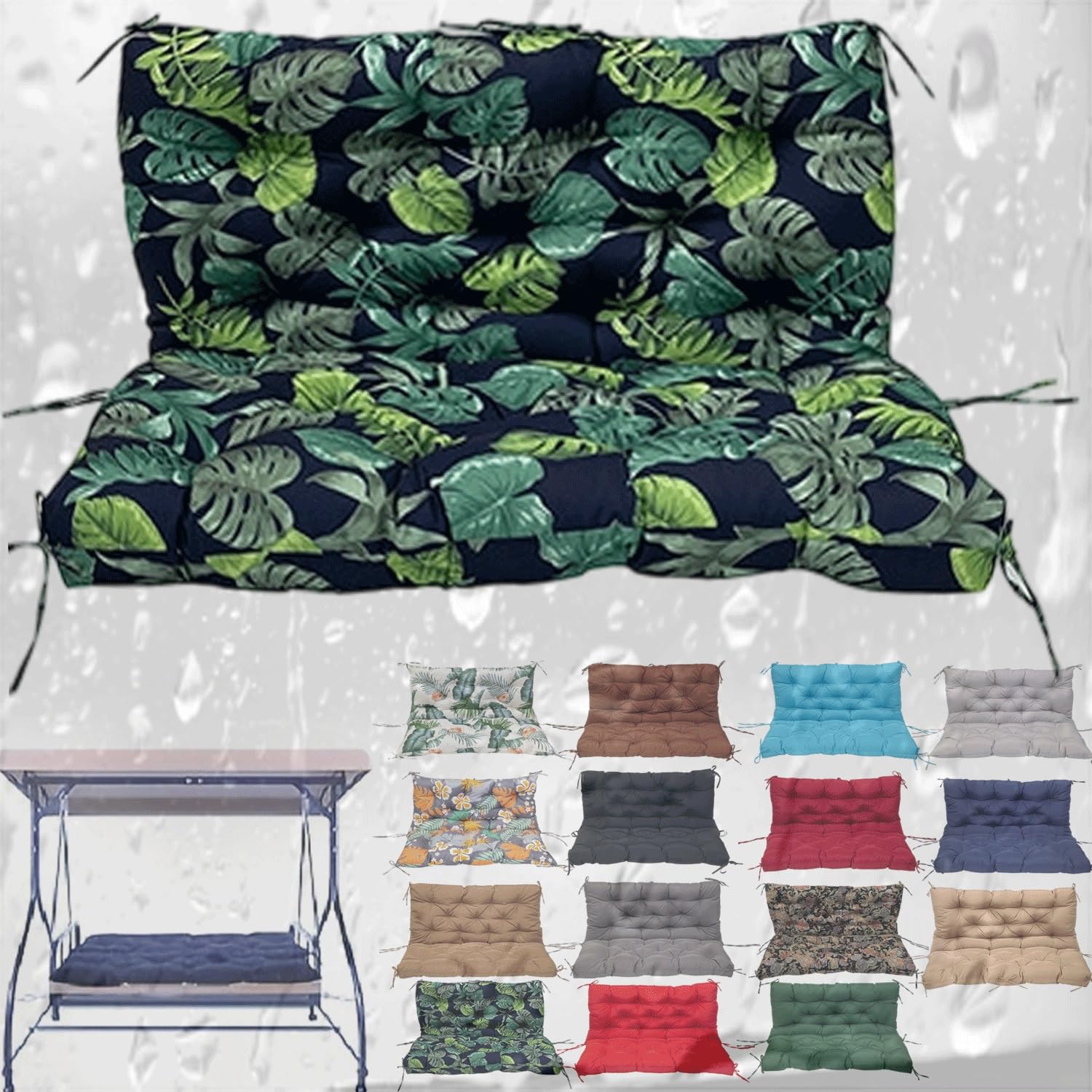 SDNAM Swing Cushion Replacement with Backrest,Outdoor Porch Waterproof Bench Cushion with Ties 2-3 Seater Washable Bench Cushions for Outdoor Patio Porch Swing Cushions(@12,120X100CM/47X39IN)