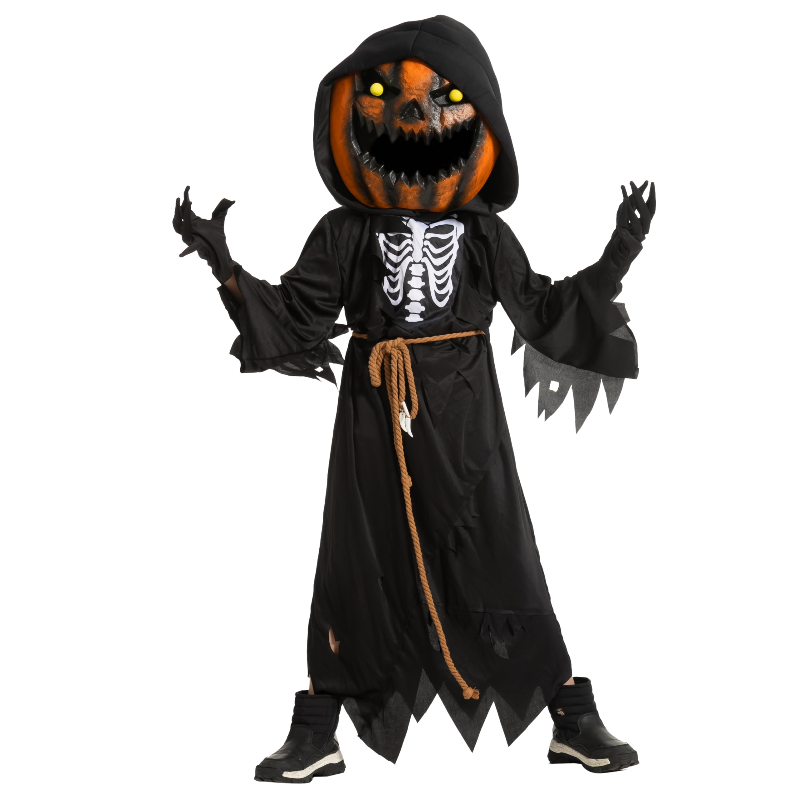 Spooktacular Creations Halloween Boy Scarecrow Pumpkin Reaper Costume with Kids Pumpkin Head for Halloween Cosplay