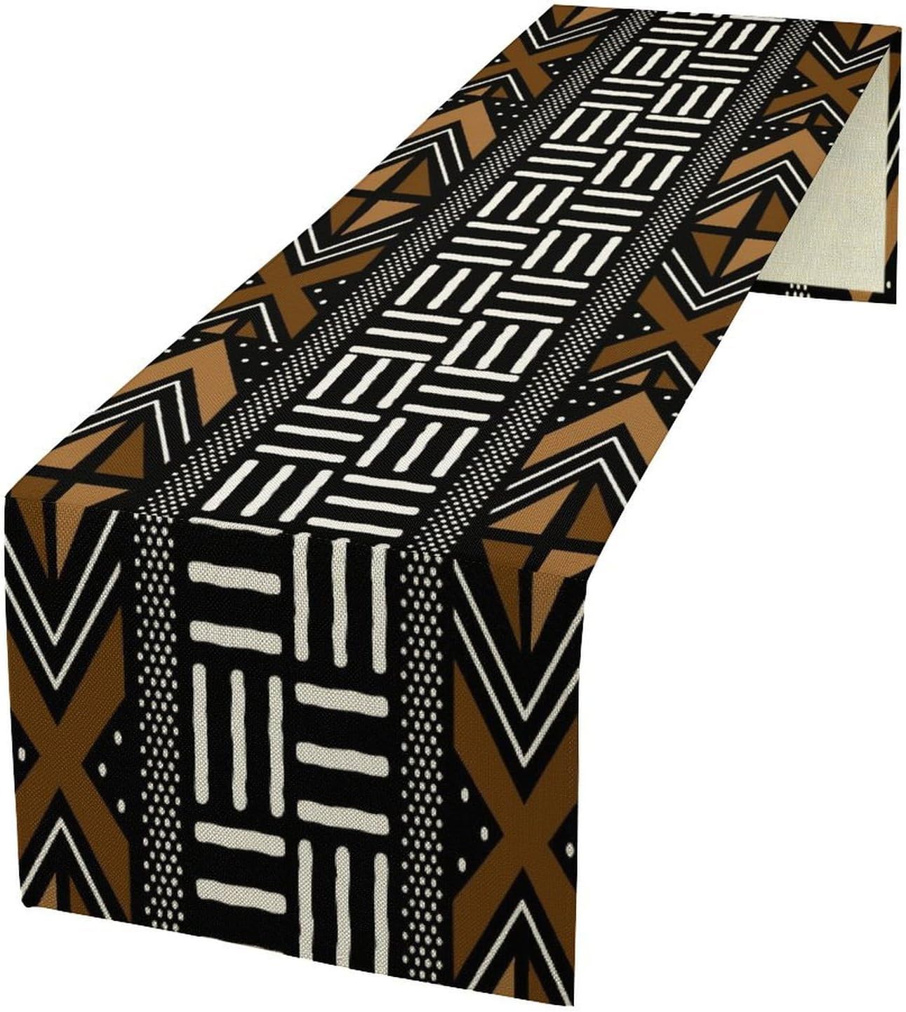 African Geometric Ethnic Table Runner Vintage Abstract African Traditional Mud Cloth Pattern Seasonal Summer Holiday Dinner Runner for Farmhouse Kitchen Dinner Table Holiday Party Decor 13"x108"