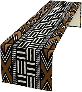African Geometric Ethnic Table Runner Vintage Abstract African Traditional Mud Cloth Pattern Seasonal Summer Holiday Dinner Runner for Farmhouse Kitchen Dinner Table Holiday Party Decor 13"x36"