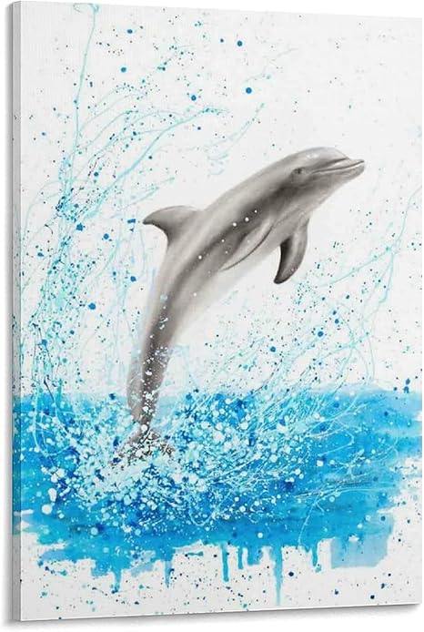 Amazon Co Jp 踊るイルカかわいい動物のポスターキャンバスアートポスターと壁アート写真プリントモダンファミリーの寝室の寮の装飾ポスターx30インチ 50x75cm ホーム キッチン