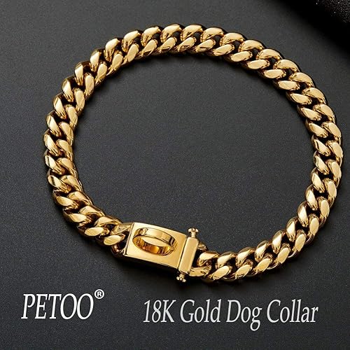 Miniatura 6 de Collar de perro personalizado chapado en oro de 18 quilates para perros pequeños, medianos y grandes, collar de acero inoxidable con eslabones