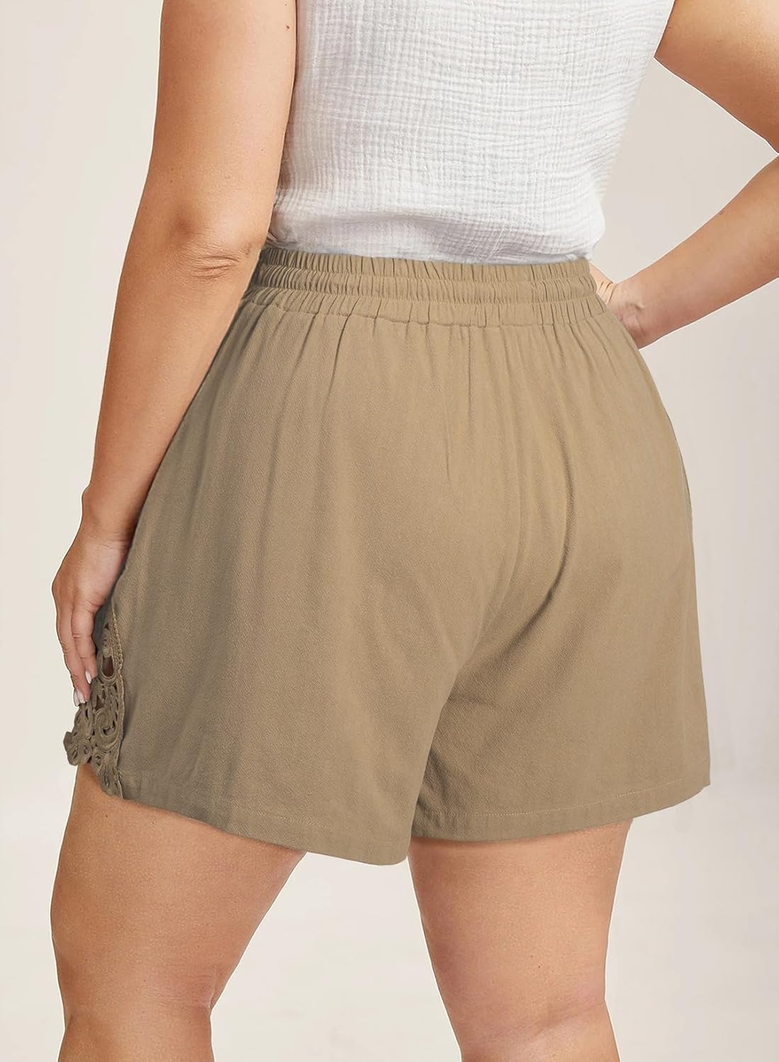 Eytino Womens Plus Size Shorts Summer Casual Drawstring Elastic Waist Lightweight Loose Lace Shorts with Pockets(1X-5X) - Image 2