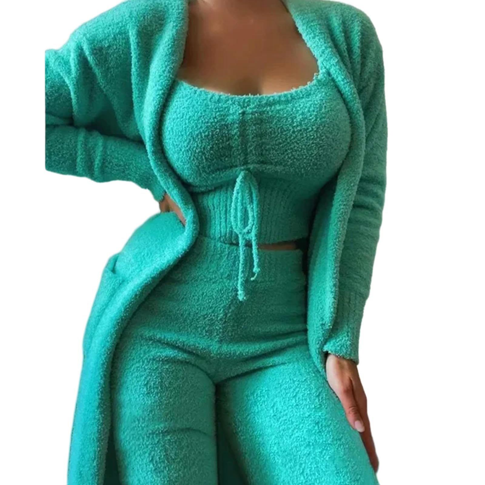 TEidea Pigiama Donna Invernale Set di Pigiama da Donna Autunno E Inverno, Set A Tre Pezzi: Top + Pantaloni + Giacca