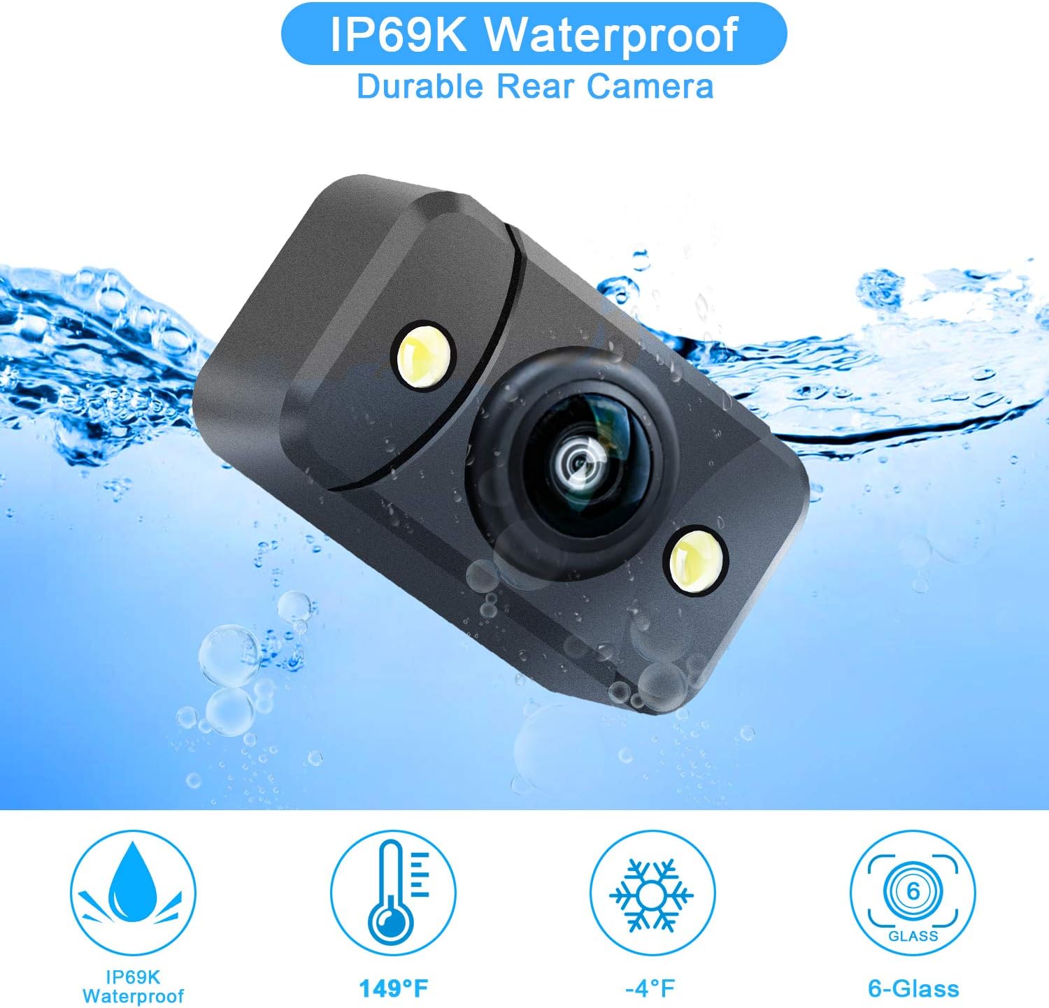 DALLUX Wireless Backup Camera with Stable Digital Signal,5 Inch Monitor+HD 1080P Front/Rear View Night Vision Waterproof Camera for Car,Pickup,Truck,RV,SUV,Van,Camper License Plate Easy Installation