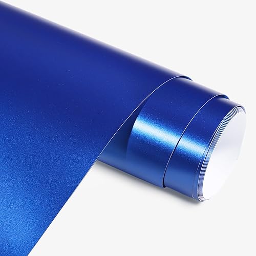AHIJOY Vinilo adhesivo permanente metálico mate, azul satinado, 12 pulgadas x 5 pies, vinilo adhesivo para calcomanías, tazas, proyectos de