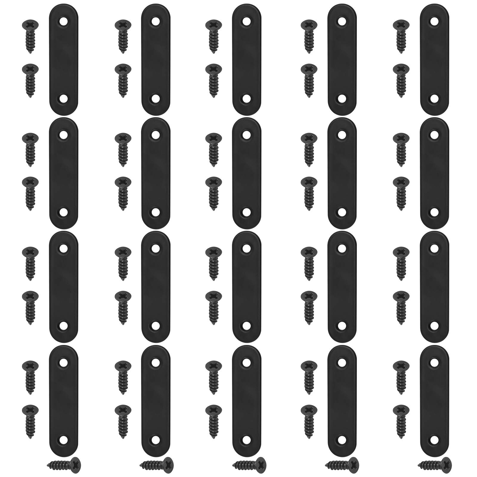 Hilitchi Straight Bracket Stainless Steel Black Straight Corner Braces Straight Flat Brace Mending Repair Flat Plates with Screw (60mm, 20 Pack)