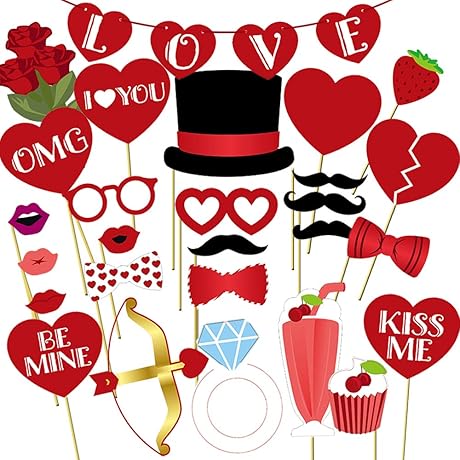 35 PCS Valentines Day Funny Disguise Props for Photo Booth