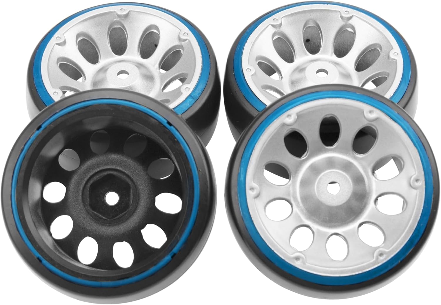 1/10 RC Drift Car Tires 12mm Hex Hub Wheel Rims & Hard Plastic Tyre 6 Spoke Compatible with Traxxas HSP Tamiya Kyosho HPI Redcat 1/10 On-Road RC Drift Drifting Car