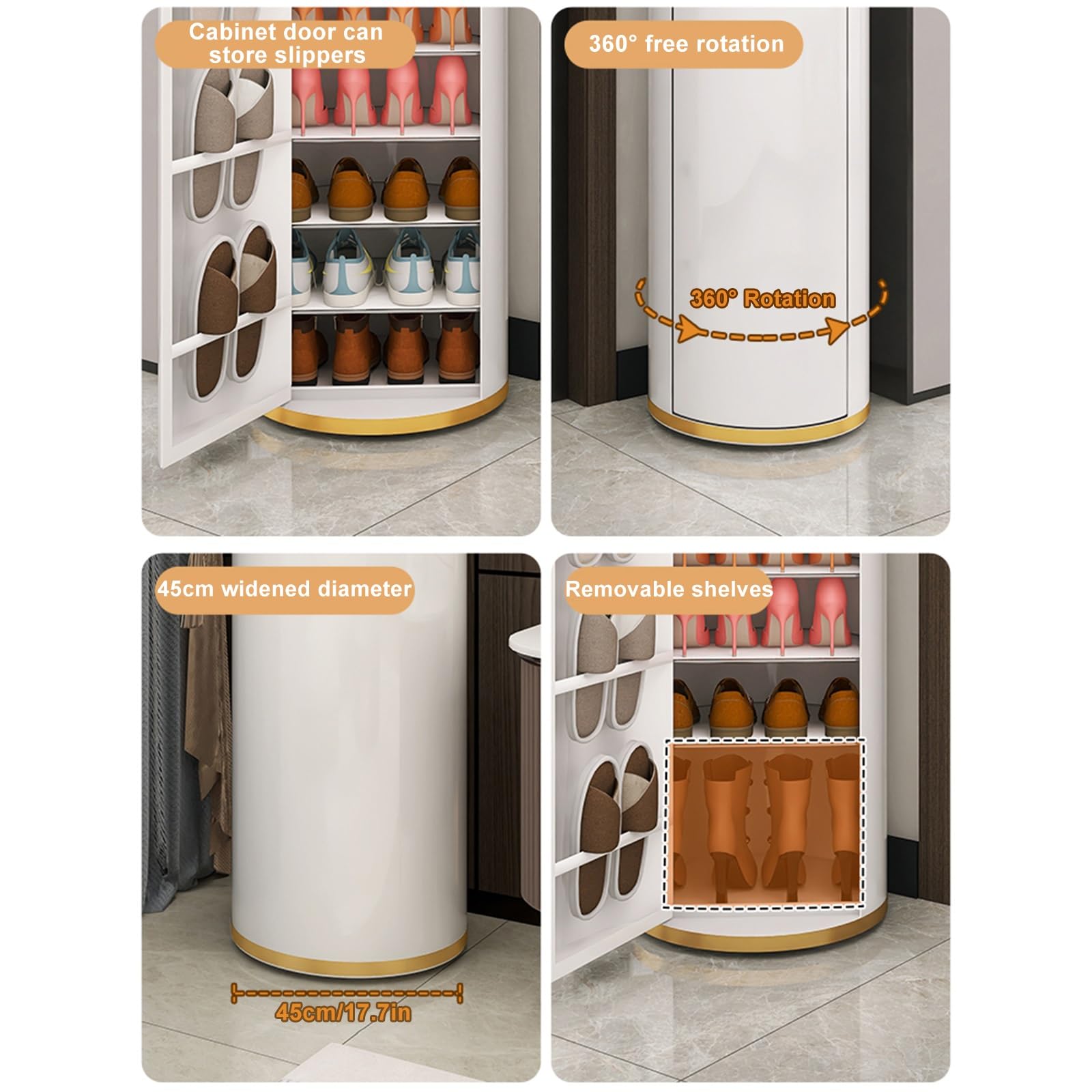 Zapatero giratorio de 360 grados con puerta, almacenamiento de zapatos redondo de moda para armario, dormitorio, entrada de pasillo, organizador de zapatos independiente