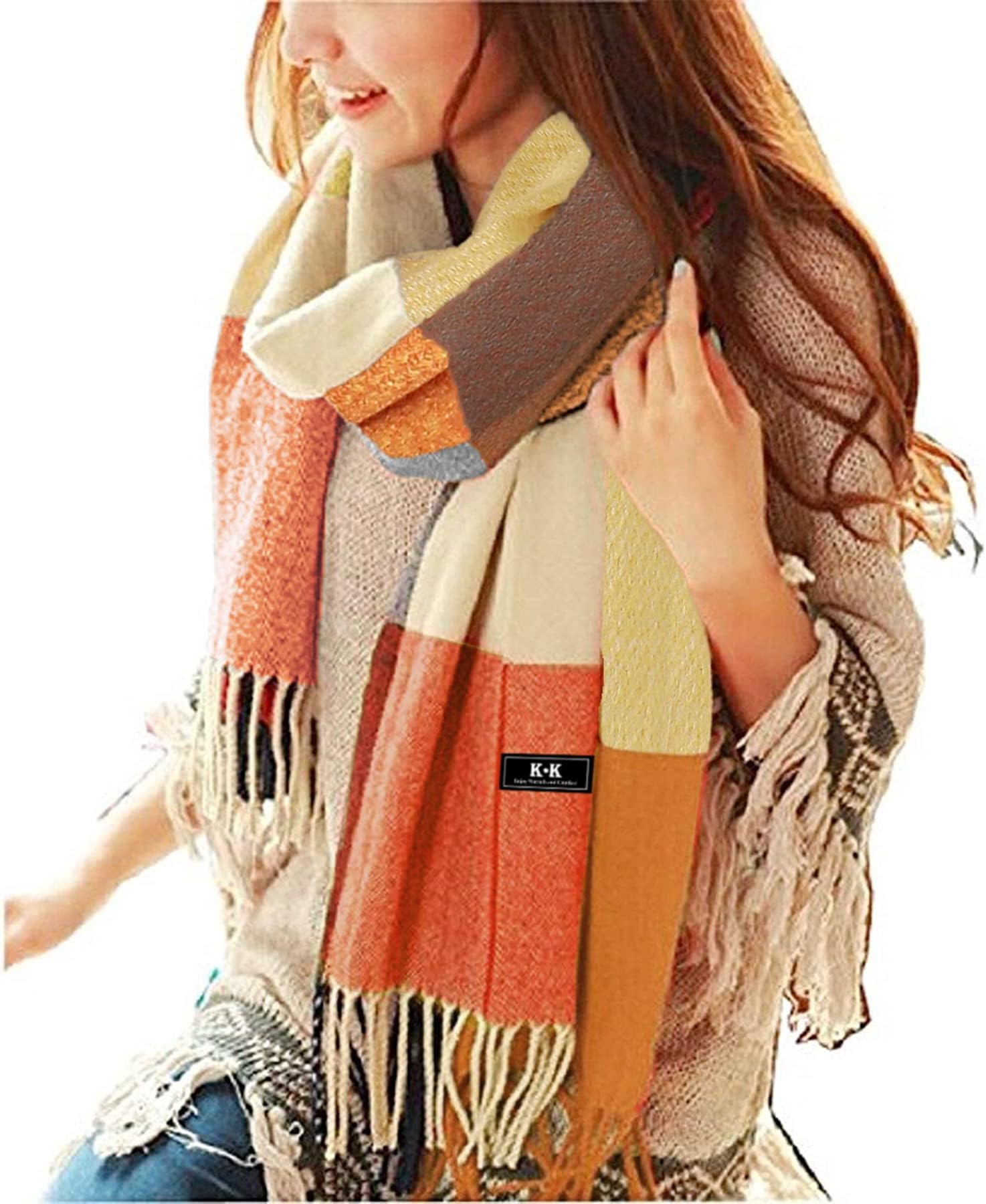 GebellWomen Tartan Scarf - Winter Plaid Blanket Scarves Long Soft Warm Tartan Check Scarfs Ladies Wool Spinning Tassel Shawl Stole UK