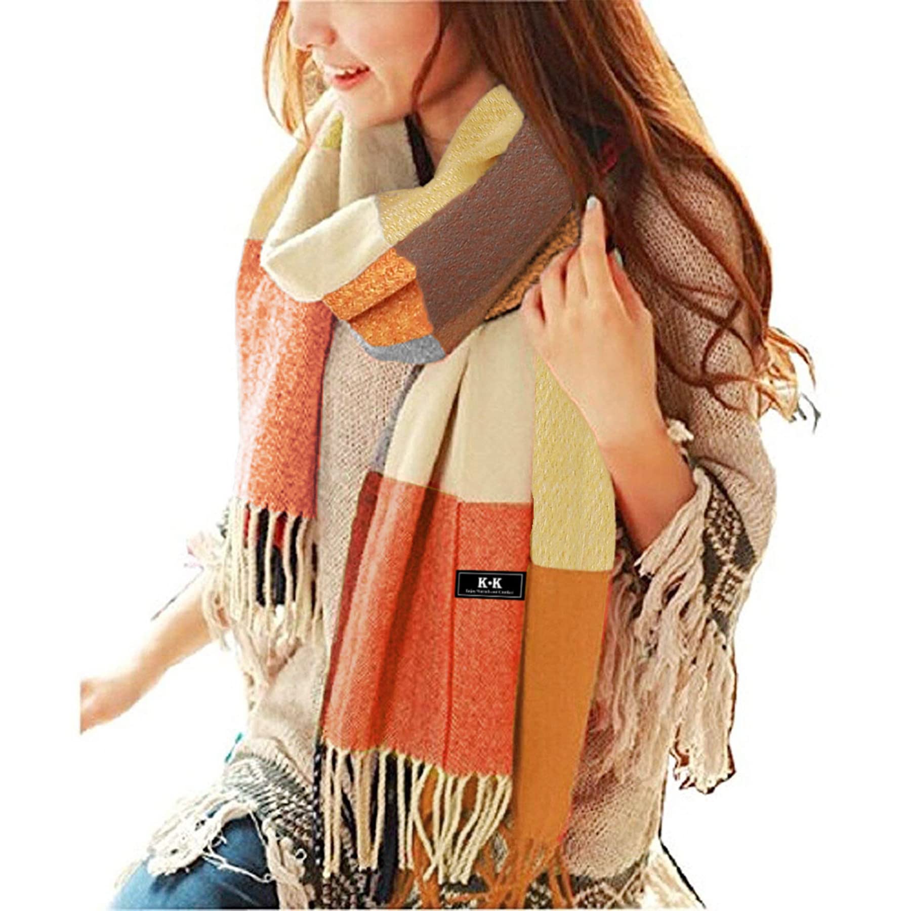 GebellWomen Tartan Scarf - Winter Plaid Blanket Scarves Long Soft Warm Tartan Check Scarfs Ladies Wool Spinning Tassel Shawl Stole UK