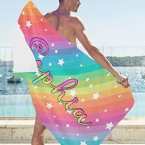 Miniatura 8 de MyPupSocks Toalla de playa personalizada de secado rápido, sin arena, ligera, de gran tamaño, color arcoíris, teñido anudado, nombre único, texto