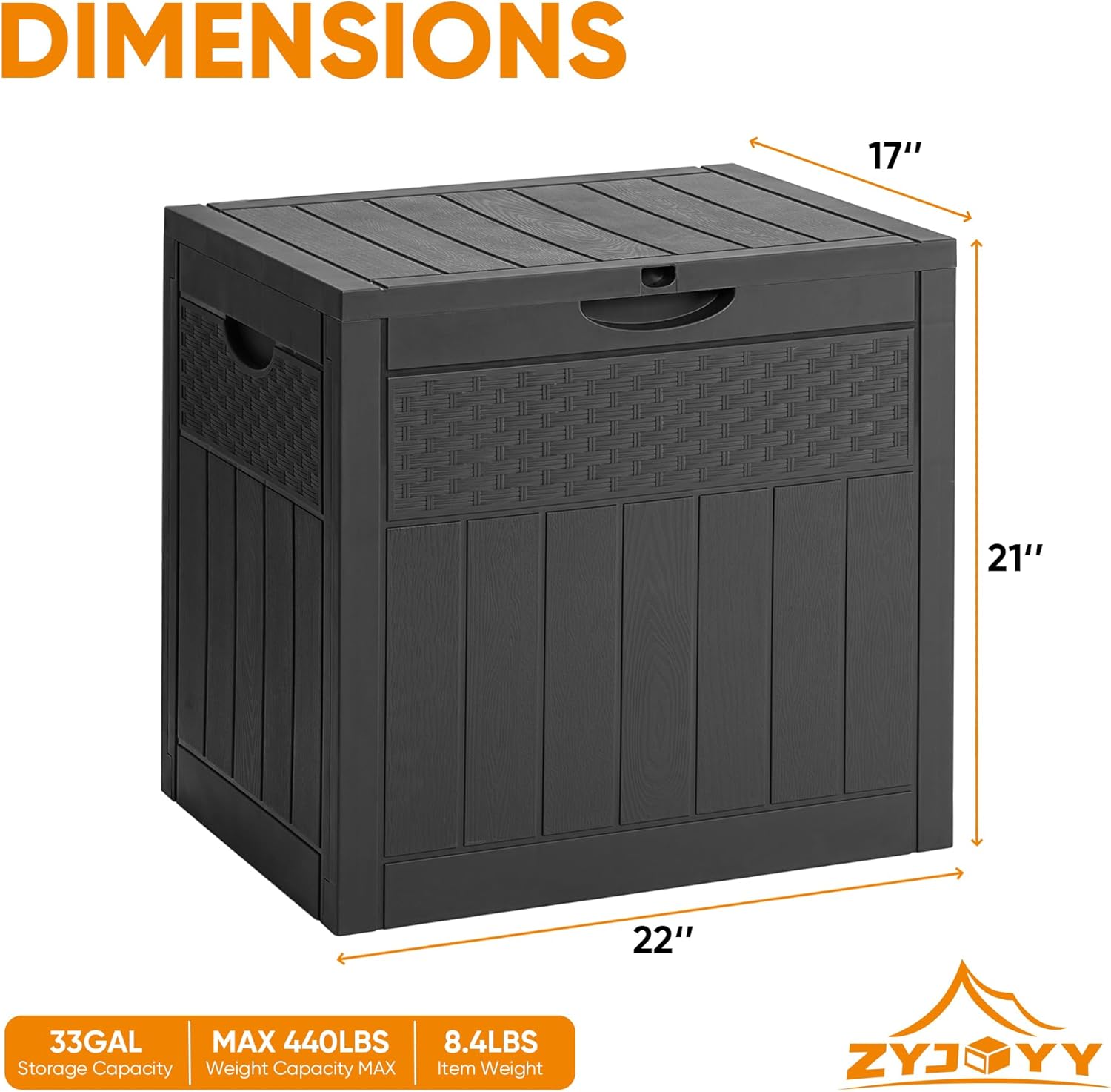 ZYJOYY 33 Gallon Outdoor Storage Box, Waterproof Resin Deck Box with Lockabe Design for Patio Cushions, Pool Accessories and Garden Tools, UV Resistant - Image 2
