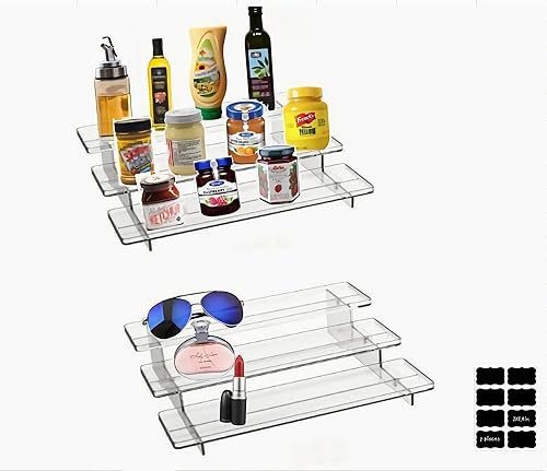 Soporte de exhibición de acrílico, organizador de perfumes de 11.8 pulgadas, estantes de 3 niveles para tarros, botellas, cupcakes, cosméticos,